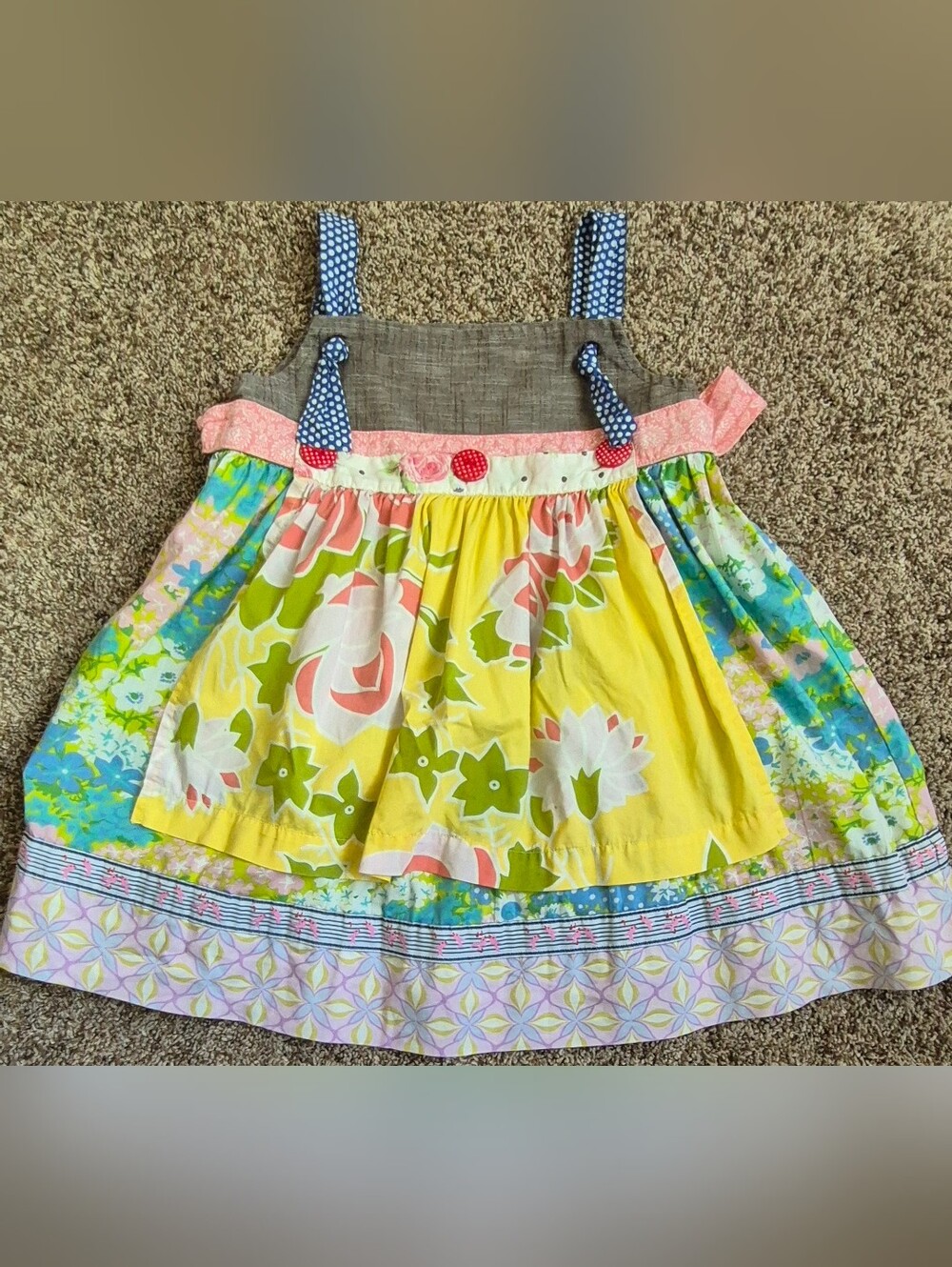 Matilda Jane Girl's Dress Top Yellow Blue Pink Sz 4 Fall School Pictures Brown